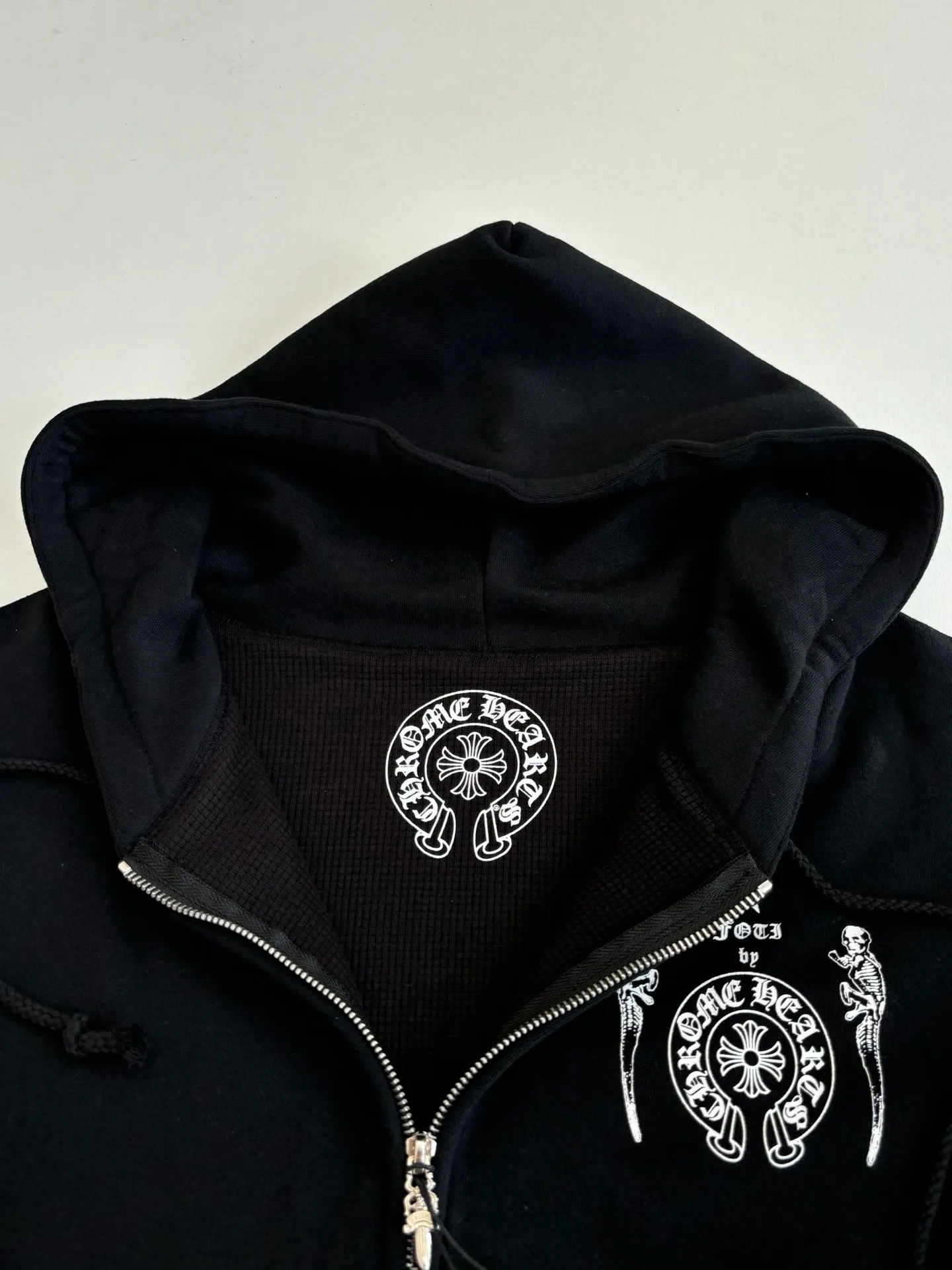 P486 Chrome Heart*/Chrome Heart Ch black skull zipper hooded sweatshirt Size: S/M/L/XL